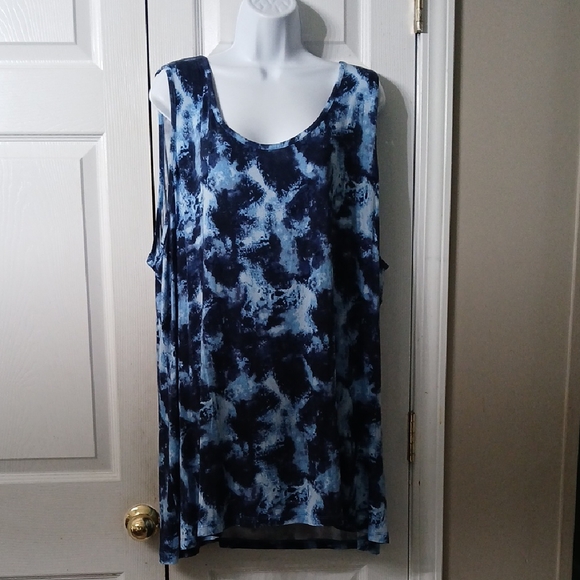 LOGO Layers Lori Goldstein blue white tie dye tank tunic Sz 4X NWOT - Picture 1 of 7